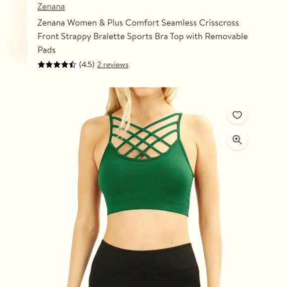 Zenana: NIB, +Size, Seamless Crisscross Front Bra top w/Removable pads, GREEN 💚 - Picture 5 of 12